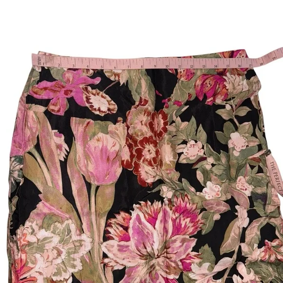Anthropologie Pink & Black Floral Side-Slit Midi Skirt - Size 10 - Picture 6 of 8